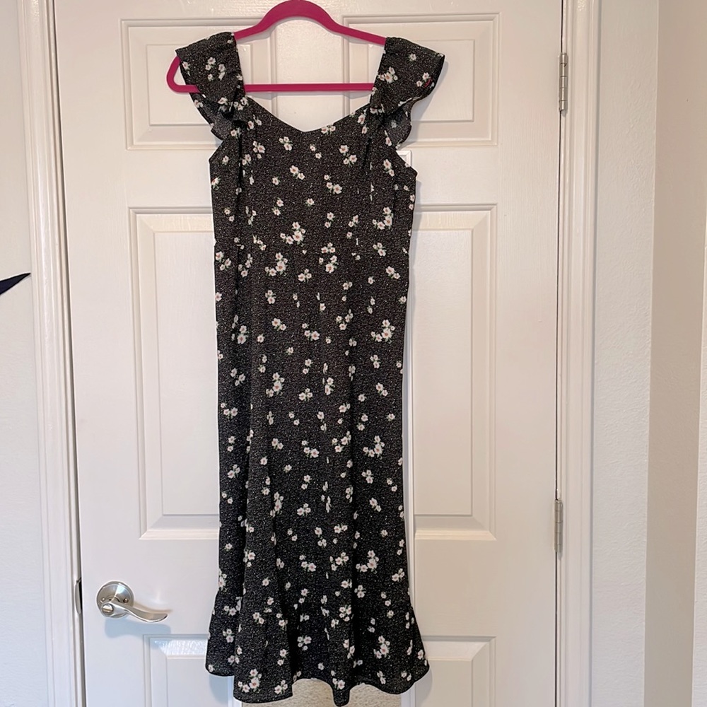 Black Flower Midi Dress: Size M